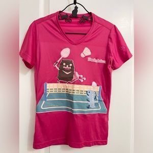 Cute pink badminton shirt (women)  bear x dino